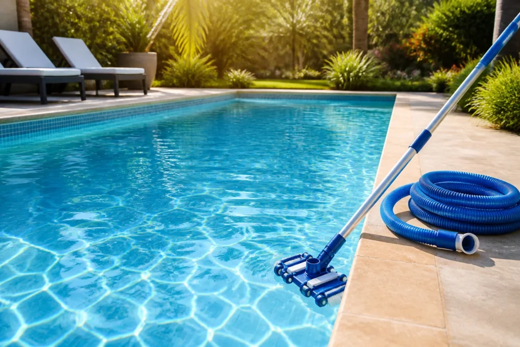 Piscine etincelante et aspirateur