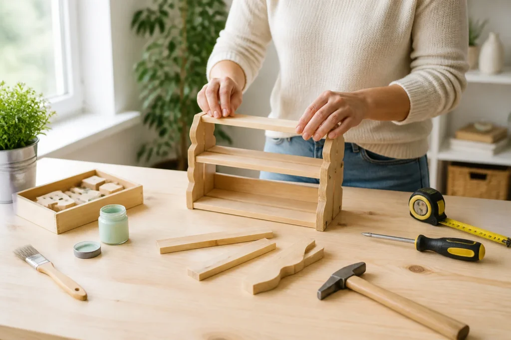 Bricolage creatif assemblage dune etagere en bois