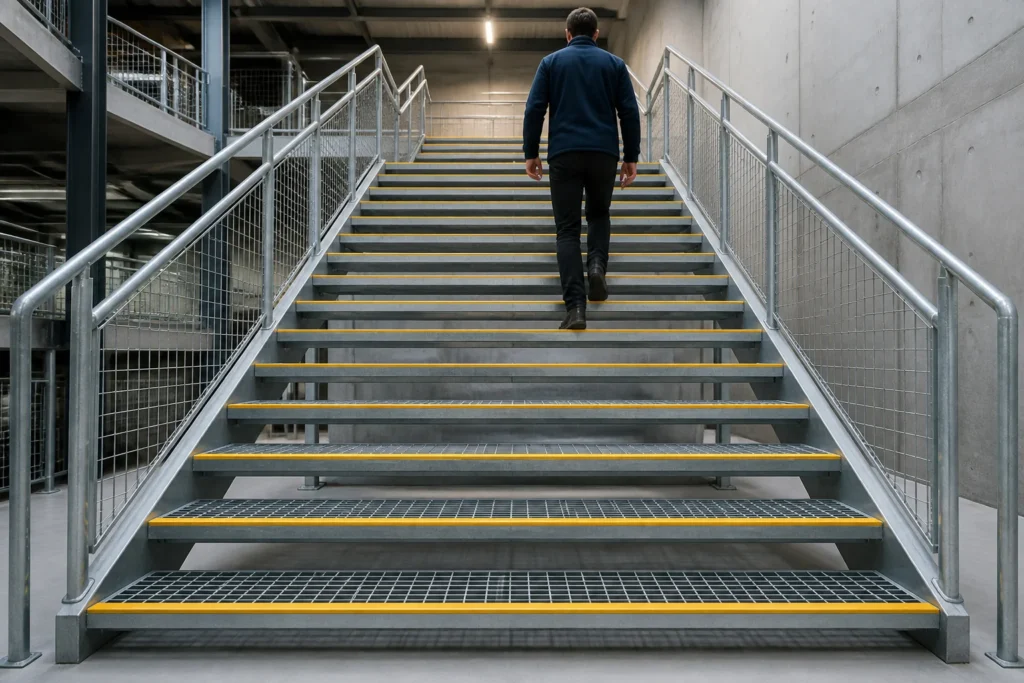 Escalier moderne en caillebotis securite et durabilite