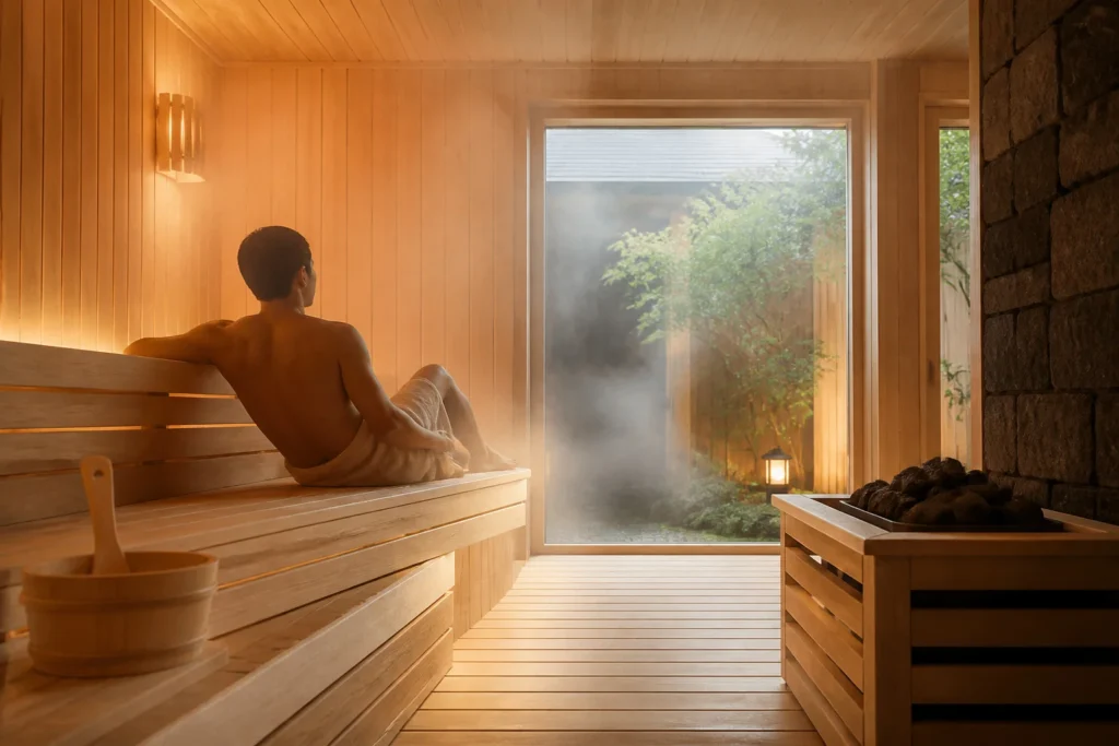 Detente et vapeur dans un sauna japonais