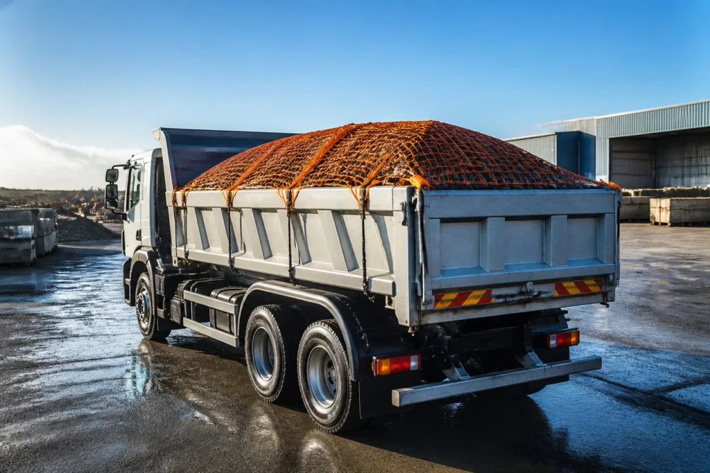 Camion benne securise par filet de protection