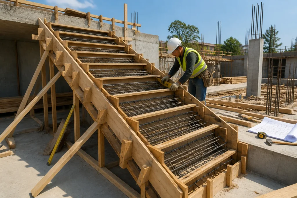 Coffrage descalier en beton en cours