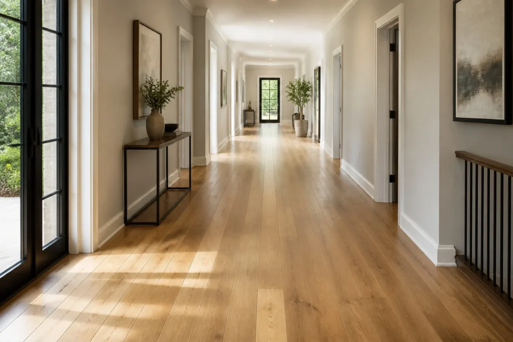 Couloir moderne avec parquet lumineux